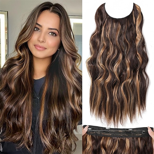 Synthetische Erweiterungen Clips Synthetische Haare Lang Haar-Verlängerung Einclipsen 1 Stück Weich Hitze Resistent Flauschige Damen Image