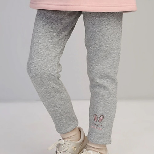 kinderkleidung Mädchen Mit Fleece gefütterte Leggings Feste Farbe Aktiv Schulanfang Baumwolle 7-13 Jahre Frühling Schwarz Rosa Hellgrau Image