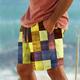 Plaid-Farbblock-Herren-Resort-Boardshorts mit 3D-Druck, Badehose, elastische Taille, Kordelzug mit Netzfutter, Aloha-Hawaiian-Stil, Urlaub, Strand, S bis 3XL