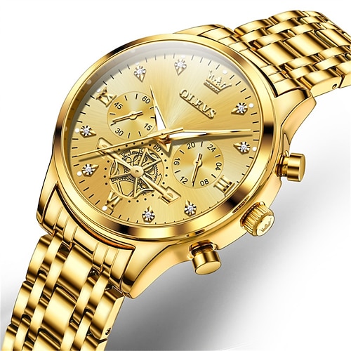 OLEVS Valentinstagsgeschenk für Frauen Quarz-Armbanduhr Sport Geschäft Armbanduhr Luminous wasserdicht Weltzeit-Dekoration Edelstahl-Armband-Uhr