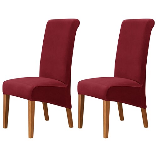 2 Stück Stuhlhussen aus Samt, Burgunderrot, Stretch-Stuhlsitzbezug aus Spandex mit hoher Rückenlehne, elastischer Bodenschutz für Esszimmer, Hochzeitszeremonie, waschbar Image