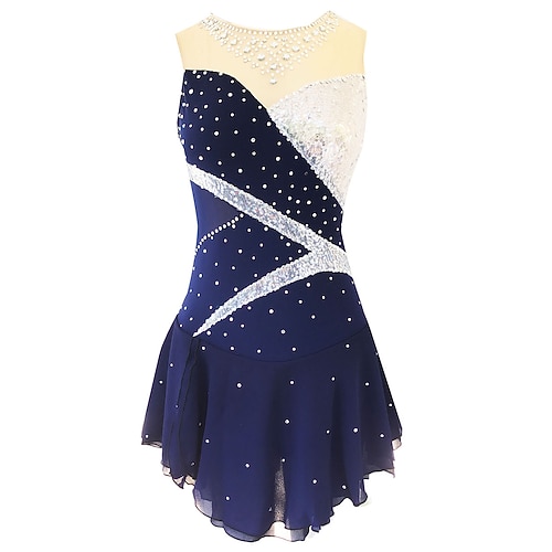 Eiskunstlaufkleid Damen Mädchen Eislaufen Kleider Austattungen Violett Dunkelrot Pudriges Rosa Spandex Mikro-elastisch Ausbildung Eiskunstlaufkleidung Klassisch Kristalle Ärmellos Eislaufen Image