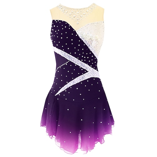 Eiskunstlaufkleid Damen Mädchen Eislaufen Kleider Austattungen Violett Dunkelrot Pudriges Rosa Spandex Mikro-elastisch Ausbildung Eiskunstlaufkleidung Klassisch Kristalle Ärmellos Eislaufen Image