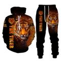 Herren Trainingsanzug Hoodies Set Gelb / schwarz Gelb Schwarz Schwarz Schwarz Schwarz Mit Kapuze Graphic Tiger 2 teilig Bedruckt Sport Natur Casual Sport 3D-Druck Strassenmode Basic