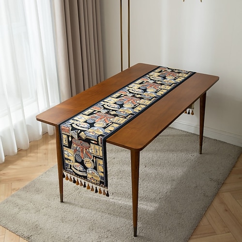 Bauernhaus-Tischläufer, Vintage-Tischläufer, Tischdekoration aus Baumwollleinen für Essen, Party, Urlaub Image