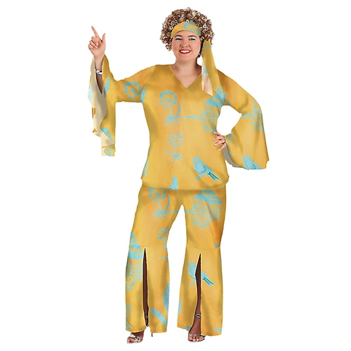 Retro Vintage Hippie 1980er Outfits Übergrössen Schlaghosen Hippie Puppe Kostüm Damen Maskerade Party / Abend Junggesellinnenabschiedsparty Pride Parade Erwachsene Oberteil Hose Stirnband Image
