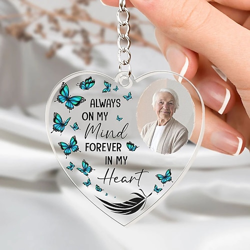 Personalisierter Acryl-Gedenkfotoschlüsselanhänger individueller Schlüsselanhänger als Andenken für den Verlust eines geliebten Menschen herzförmige Gedenkgeschenke zur Erinnerung - Beileidsgeschenke Image