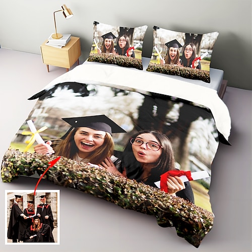 Bettbezug Set mit individuellem Druck Personalisierte Bettwäsche Set Foto Bettdecke Bestes Abschlussgeschenk Individuelle Geschenke für Familie Haustiere Freunde Paare Image