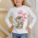 Kinder Mädchen T-Shirt Langarm 3D-Druck Tier Katze Weiß Schwarz Grau Kinder Oberteile Herbst Winter Aktiv Sport Modisch Outdoor Täglich Innen Regular Fit 3-12 Jahre