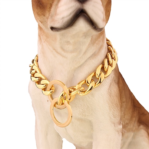 15 mm eBay-Titanstahl, Edelstahl, goldenes Pitbull-Haustier, große Hundekette, Haustierkettenhalsband Image