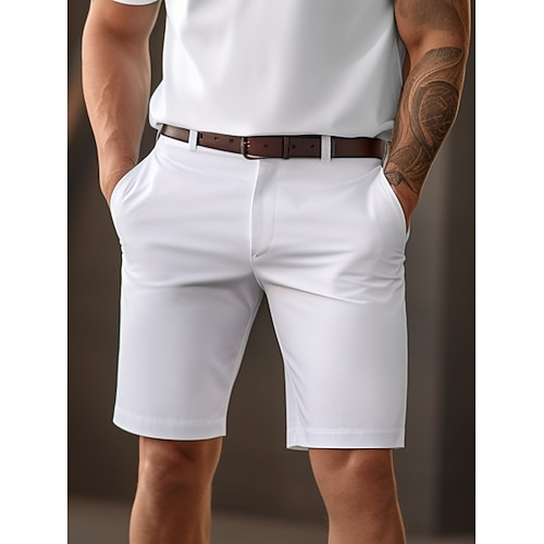 Herren Shorts Kurze Hosen Chino Bermuda Shorts Bermudas Zip Knopf Tasche Glatt Komfort Atmungsaktiv Kurz Casual Täglich Festtage Modisch Schick Modern Schwarz Weiß Image