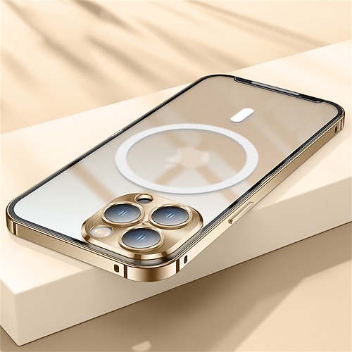 Handy Hülle Handyhüllen Für iPhone 16 15 14 Pro Max Plus 13 12 11 Pro Max Mit Magsafe mit Displayschutz Magnetisch Matt gefrostet Einfarbig Metall PU-Leder Image
