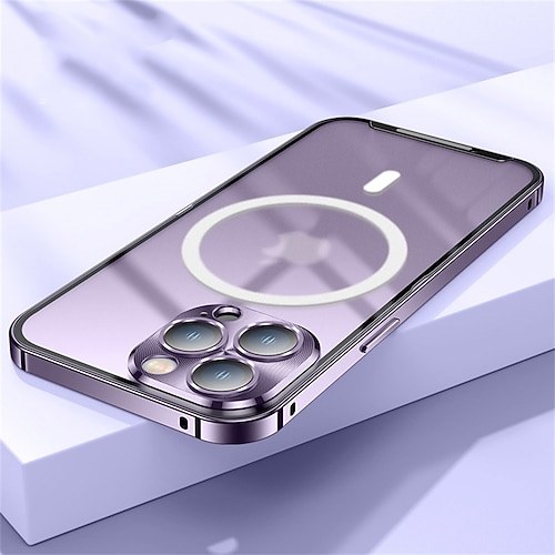 Handy Hülle Handyhüllen Für iPhone 16 15 14 Pro Max Plus 13 12 11 Pro Max Mit Magsafe mit Displayschutz Magnetisch Matt gefrostet Einfarbig Metall PU-Leder Image