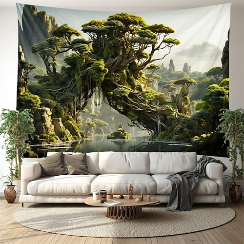 Magische Baumhäuser hängende Wandteppich-Wandkunst, große Wandteppich-Wanddekoration, Foto-Hintergrund, Decke, Vorhang, Zuhause, Schlafzimmer, Wohnzimmer, Dekoration Wandtuch XXL Natur Image