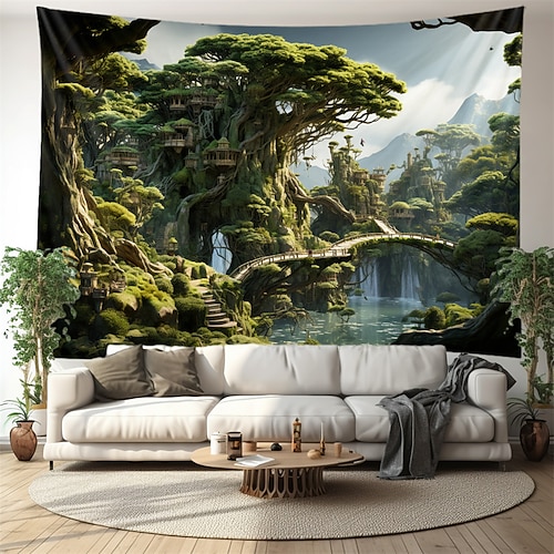 Magische Baumhäuser hängende Wandteppich-Wandkunst, große Wandteppich-Wanddekoration, Foto-Hintergrund, Decke, Vorhang, Zuhause, Schlafzimmer, Wohnzimmer, Dekoration Wandtuch XXL Natur Image