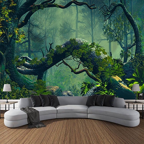 Zauberwald Landschaft Wandteppich Kunstdekor Foto Hintergrund Decke Vorhang hängend Zuhause Schlafzimmer Wohnzimmer Dekoration Wandtuch XXL Natur Image