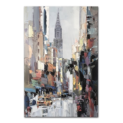 Mintura handgefertigtes Stadtlandschafts-Ölgemälde auf Leinwand, Wandkunst, Dekoration, modernes abstraktes Bild für Wohnkultur, gerolltes, rahmenloses, ungedehntes Gemälde Image