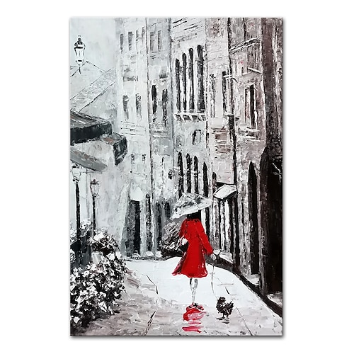 Mintura handgefertigtes Stadtlandschafts-Ölgemälde auf Leinwand, Wandkunst, Dekoration, modernes abstraktes Bild für Wohnkultur, gerolltes, rahmenloses, ungedehntes Gemälde Image