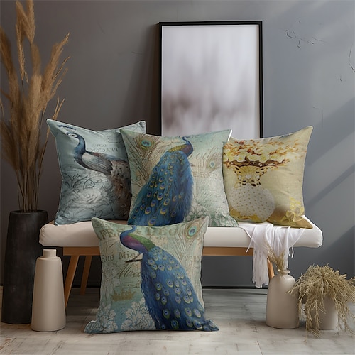 Vintage Pfau doppelseitiger Kissenbezug, 1 Stück, weicher Kissenbezug, Kissenbezug für Sofa, Schlafzimmer, Wohnzimmer, hochwertige Qualität, maschinenwaschbar Image