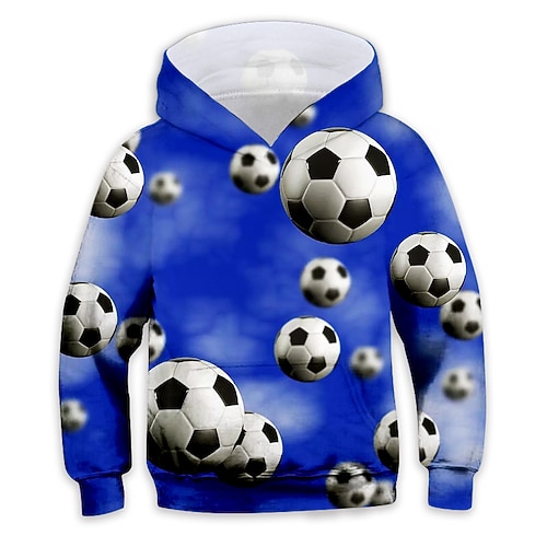 Kinder-Hoodie für Jungen, langärmlig, mit Tasche, Fußballmotiv, lässiger Sport-Hoodie, mehrfarbig, grün-blau, Winter, 3-12 Jahre Image