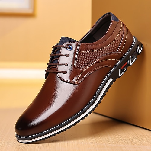 Herren Outdoor Derby-Schuhe Wanderschuhe Brautkleider schlicht Täglich Büro Karriere PU Leder Komfortabel Schnürsenkel Rinde braun Schwarz Frühling Herbst