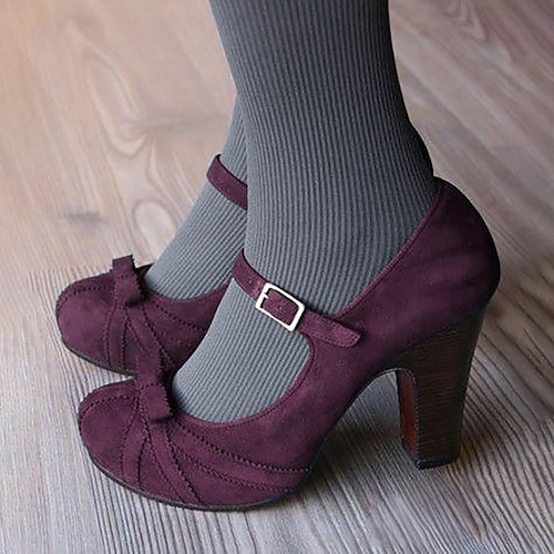 Schwarze rote Mary Jane Pumps aus Wildleder für Damen mit Schleifendetail und Blockabsatz - Vintage Style für Partys und festliche Anlässe Image