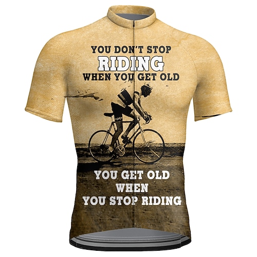 Herren Radtrikot Grafik Buchstaben Zahlen Man hört nicht mit dem Reiten auf, wenn man alt wird. Man wird alt, wenn man mit dem Reiten aufhört. Kurzarm Fahhrad Trikot Oberteil mit 3 Gesäßtaschen Image
