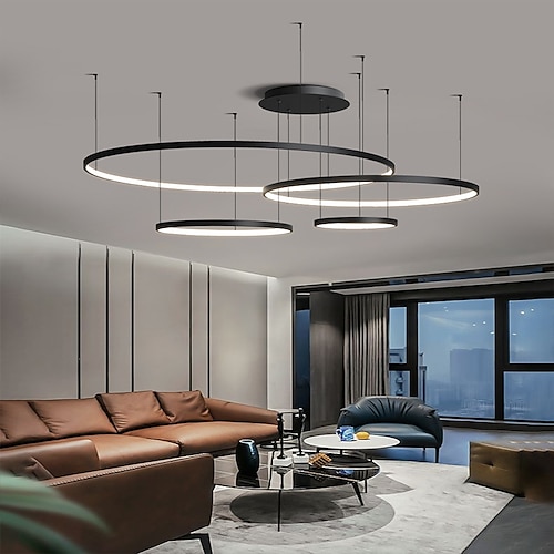 40/60/80 cm dimmbare LED-Pendelleuchten, rundes Design, Aluminium, Silikagel, moderner Stil, klassisch, schwarz, zeitgenössisch, 110–240 V Image
