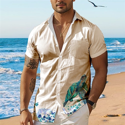 Herren Tropisch Schildkröte Hawaiihemd Sommerhemd Aloha-Shirt Bedruckte Hemden Kurze Ärmel Hemd Umlegekragen Hawaiianisch Resort Outdoor Urlaub Festtage Weiß Blau Grün S M L Image