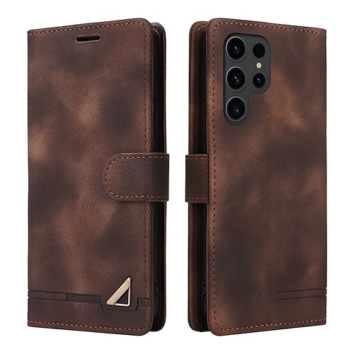 Handy Hülle Handyhüllen Für Samsung Galaxy S25 S24 S23 S22 S21 FE S21 Ultra Plus A12 A32 Brieftaschenhülle Geldbörse Vollschutz Kratzfest Einfarbig TPU PU-Leder Image