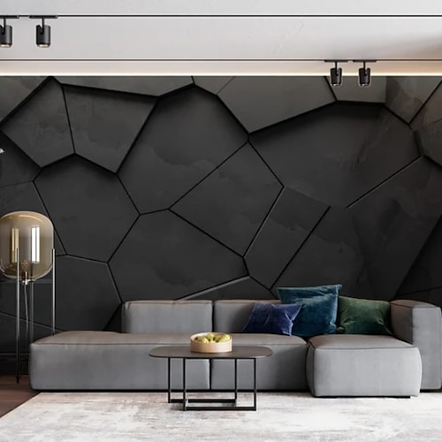 Coole Tapeten, schwarze Tapete, Wandbild, 3D-geometrische Streifen, Aufkleber, abziehen und aufkleben, entfernbares PVC/Vinyl-Material, selbstklebend/Kleber erforderlich, Wanddekoration für Image