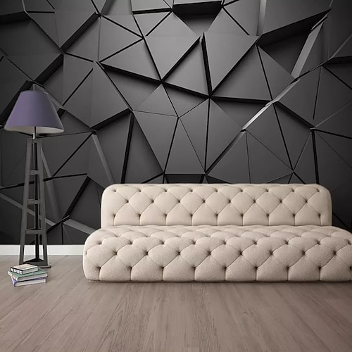 Coole Tapeten, schwarze Tapete, Wandbild, 3D-geometrische Streifen, Aufkleber, abziehen und aufkleben, entfernbares PVC/Vinyl-Material, selbstklebend/Kleber erforderlich, Wanddekoration für Image