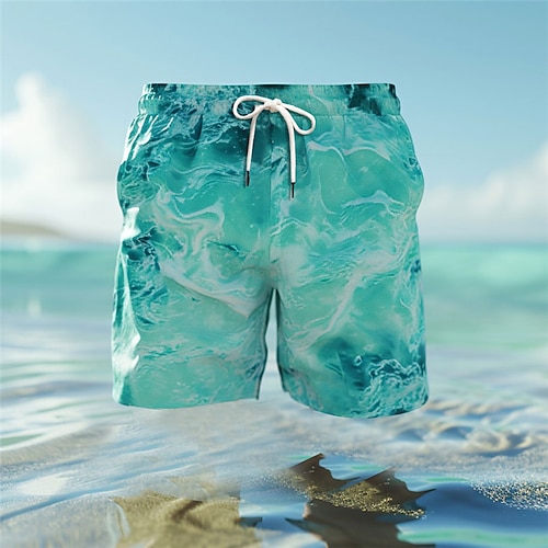 Herren Optische Täuschung Farbverlauf Ozean Badehosen Badeshorts Boardshorts Mittlere Taille Hawaiianisch Lässig Ferien Strand Kordelzug mit Mesh-Futter Elastischer Bund Designer Bekleidung Image