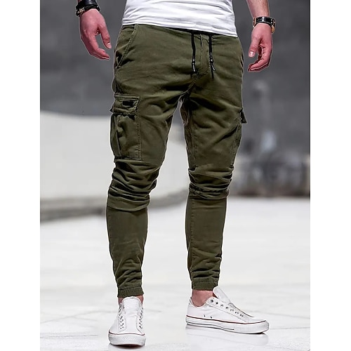 Herren Cargohose Cargohosen Cargohose Tasche Glatt Komfort Atmungsaktiv Outdoor Täglich Ausgehen Modisch Brautkleider schlicht Schwarz Armeegrün Image