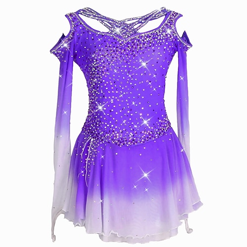 Eiskunstlaufkleid Damen Mädchen Eislaufen Kleider Austattungen Schwarz Weiß Rosa Patchwork Asymmetrischer Saum Gitter Spandex Hochelastisch Ausbildung Praxis Wettbewerb Eiskunstlaufkleidung Kristalle Image