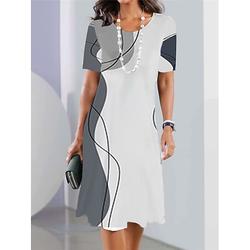 Damen Minikleid Sweatkleid Sommerkleid Kleid drucken Midi-Kleid Modisch Strassenmode Modern Outdoor Täglich Ausgehen Regular Fit Geometrisch Farbblock Kurzarm Rundhalsausschnitt Schwarz und Wei