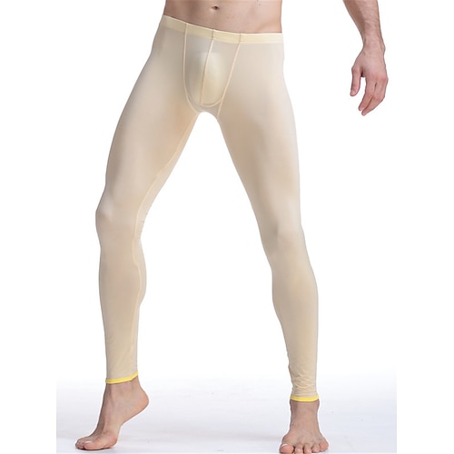 Herren Lange Unterhosen Thermounterwäsche Thermohose 1 pcs Glatt Modisch Brautkleider schlicht Komfort Heim Täglich Bett Nylon Warm Lange Unterhosen Elastische Taille Herbst Winter Schwarz Weiß Image