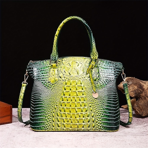 Damen Handtasche Umhängetasche PU-Leder Büro Täglich Reißverschluss Verstellbar Großes Fassungsvermögen Wasserdicht Krokodil lichter Ocker Grün und Blau Leicht Grün