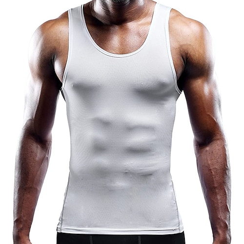 Herren Fitnessstudio-Shirt Kompressionstank Fitness-Tank Männer-Tops Rundhalsausschnitt Ärmellos Sport Natur Urlaub Ausgehen Casual Fitnessstudio Schnell Trocknend Atmungsaktiv Weich Glatt Schwarz Image