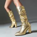 Damen Stiefel Metallische Stiefel Sexy Stiefel Party Klub Schlange Kniehohe Stiefel Stöckelschuh Blockabsatz Spitze Zehe Modisch Sexy Industrieller Stil PU Reißverschluss Silber Blau Gold