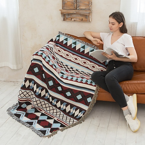 Plaid-Decken, gestrickt, Sofabezug, volle Decke, gestreift, Zimmer-Nachttischdecke für Zuhause, Teppiche, Camping, Picknickdecke, Boho, dekorativ Image