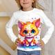 Kinder 3D-Druck Katze T-Shirt T-Shirt Langarm Katze Tierdruck Blau Weiß Rosa Kinder Tops Herbst Lässig Alltag Schule Normale Passform 4-12 Jahre