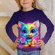 Kinder 3D-Druck Katze T-Shirt T-Shirt Langarm Katze Tierdruck Blau Weiß Rosa Kinder Tops Herbst Lässig Alltag Schule Normale Passform 4-12 Jahre