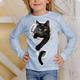 Kinder 3D-Druck Katze T-Shirt T-Shirt Langarm Katze Tierdruck Blau Weiß Rosa Kinder Tops Herbst Lässig Alltag Schule Normale Passform 4-12 Jahre