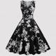 Cocktailkleid im Vintage-Stil der 50er Jahre, Vintage-Kleid, Cocktailkleid, Ballkleid, Swing-Kleid, ausgestelltes Kleid, Midikleid, Damen, Volant, Prinzessin, V-Ausschnitt, Maskerade-Party,