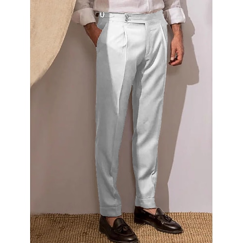 Herren Anzughosen Hose Hosen Hose Faltenhose Anzughose Tasche Höhenanstieg Glatt Komfort Atmungsaktiv Hochzeit Outdoor Täglich Elegant Vintage Schwarz Weiß Image
