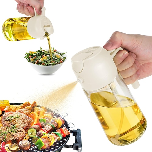 2-in-1-Ölsprüher und -spender aus Glas, 16 oz, für die Küche, 470 ml Olivenölflasche, Ölsprüher zum Kochen, für die Küche, für Salat, zum Grillen