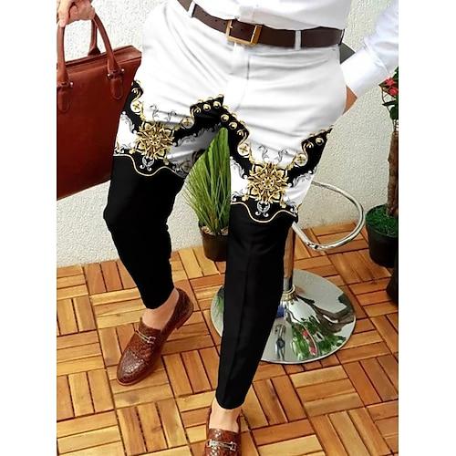 Herren Hose Hosen Chinesisch Chino Jogginghosen Bedruckt Geometrie In voller Länge Casual Täglich Hose Smart Casual Schwarz / Weiß Grün Mikro-elastisch