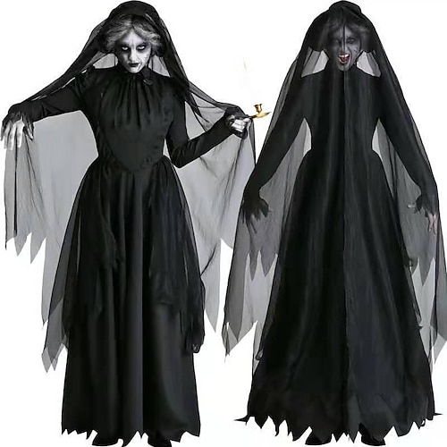 Zombie Geisterbraut Karneval Kleid Cosplay Kostüm Die Frauen in Schwarz Halloween Erwachsene Damen Halloween Karneval Maskerade Party / Abend Einfaches Karnevalskostüm Verkleiden Image
