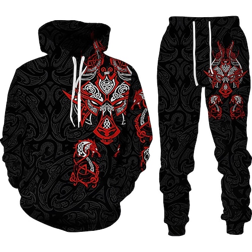 Herren Grafik Drache 2St 3D Sweatshirt-Sets Trainingsanzug Kapuzenshirts Langarm Lange Hosen Mit Kapuze Streetwear Designer Basic Sport Outdoor Lässig Sport Druck Frühling Herbst Schwarz Rote Orange Image